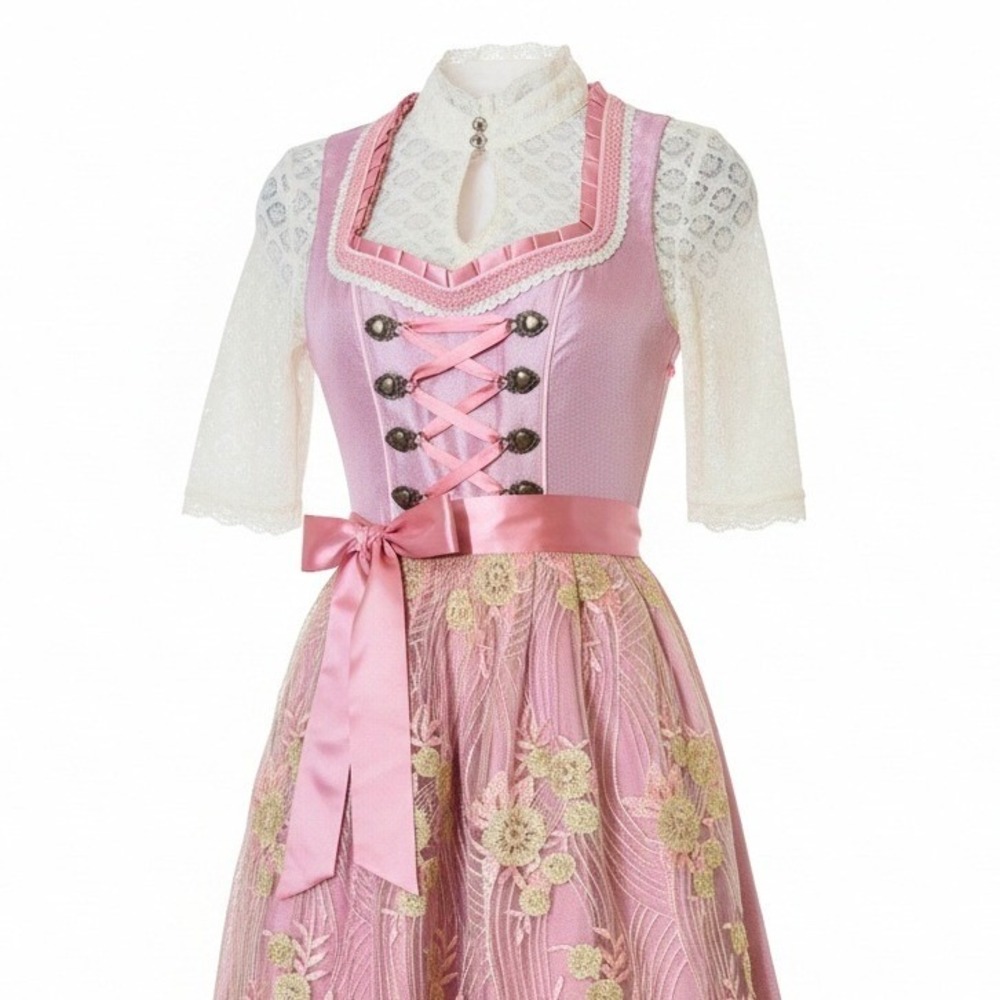 New Medium Oktoberfest Dirndl Traditional German Lace Austrian Pink Dress